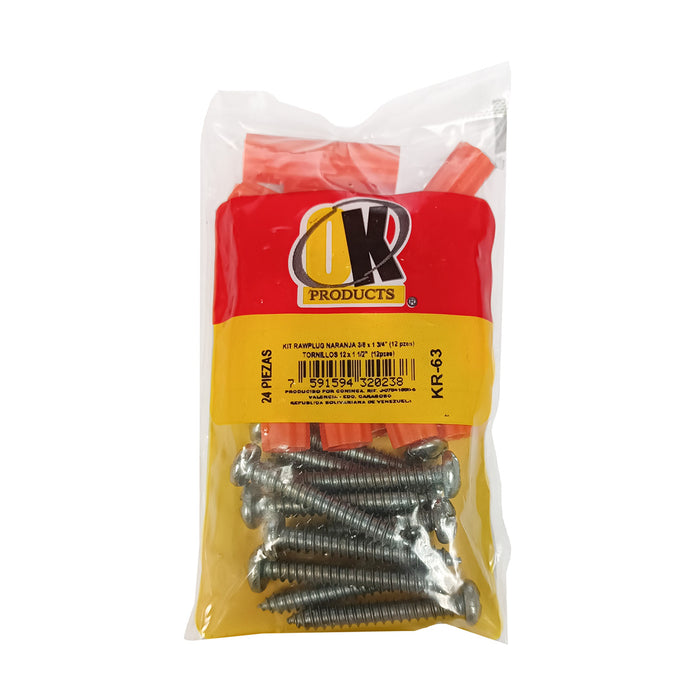 Raw Plugs Naranja Liso No. Kr-63 C/Tornillos 3/8X1 3/4¨ Coninca