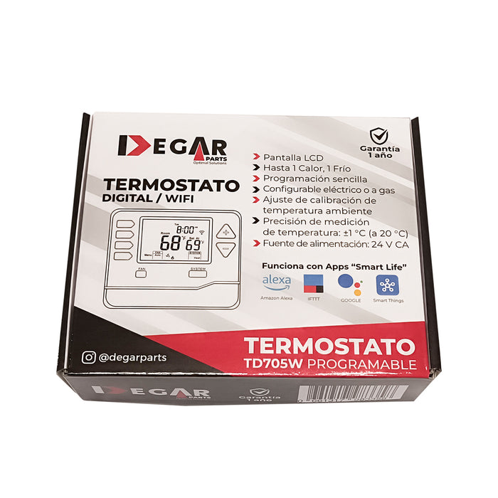 Termostato Digital 1 Etapa Programable Wifi/Alexa Td705W Degar